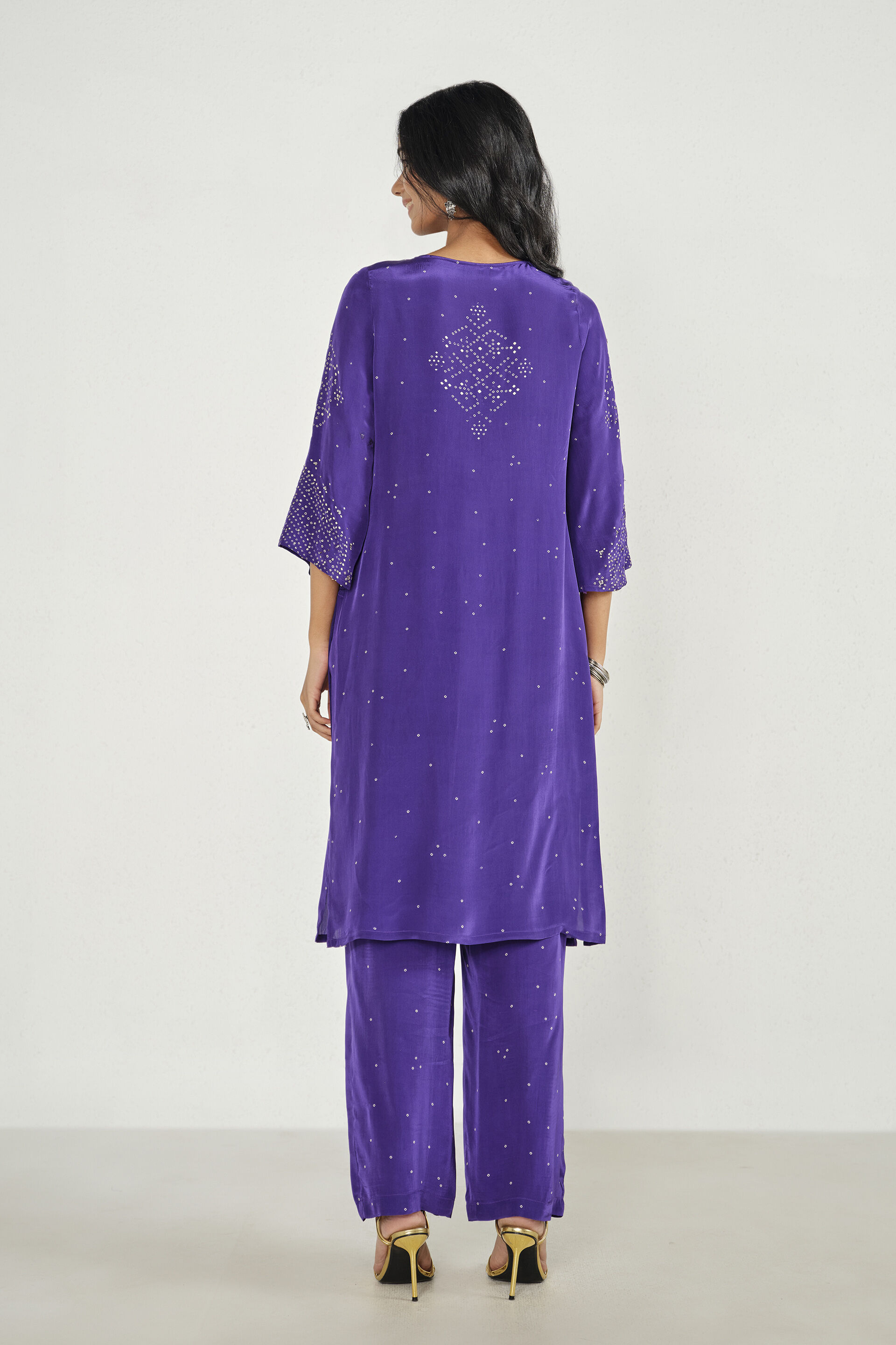 Purple Bandhini Print Kurta Set, Purple, image 5